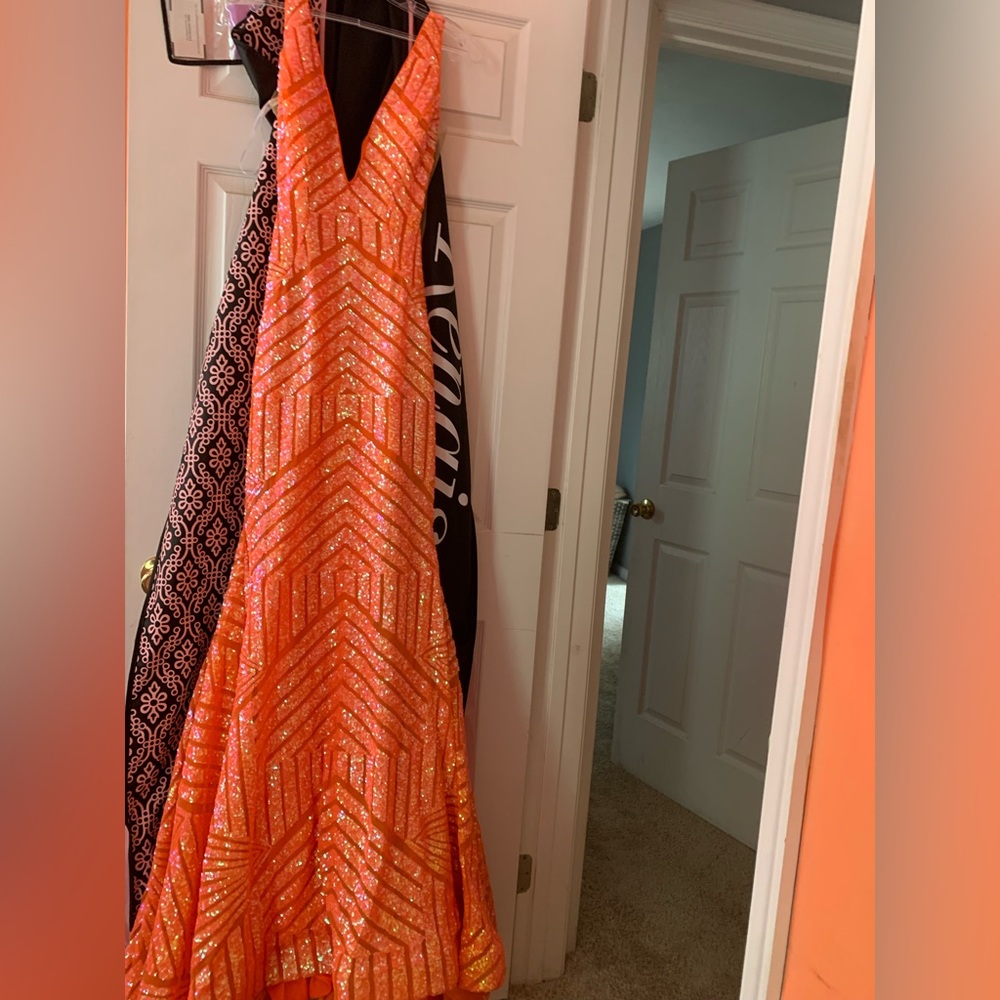 Jovani Deep V Orange Prom Dress (Comment About Purcha - Gem